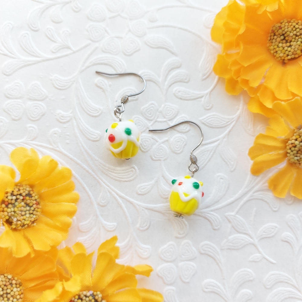 Cute and colorful glass cupcake earrings